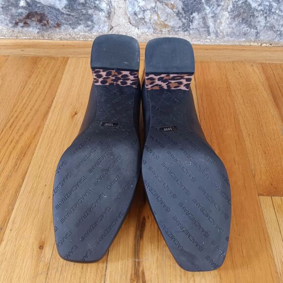 Isaac Mizrahi Leather Pump with Leopard Block Heel Black sz. 10 W - Picture 4 of 8